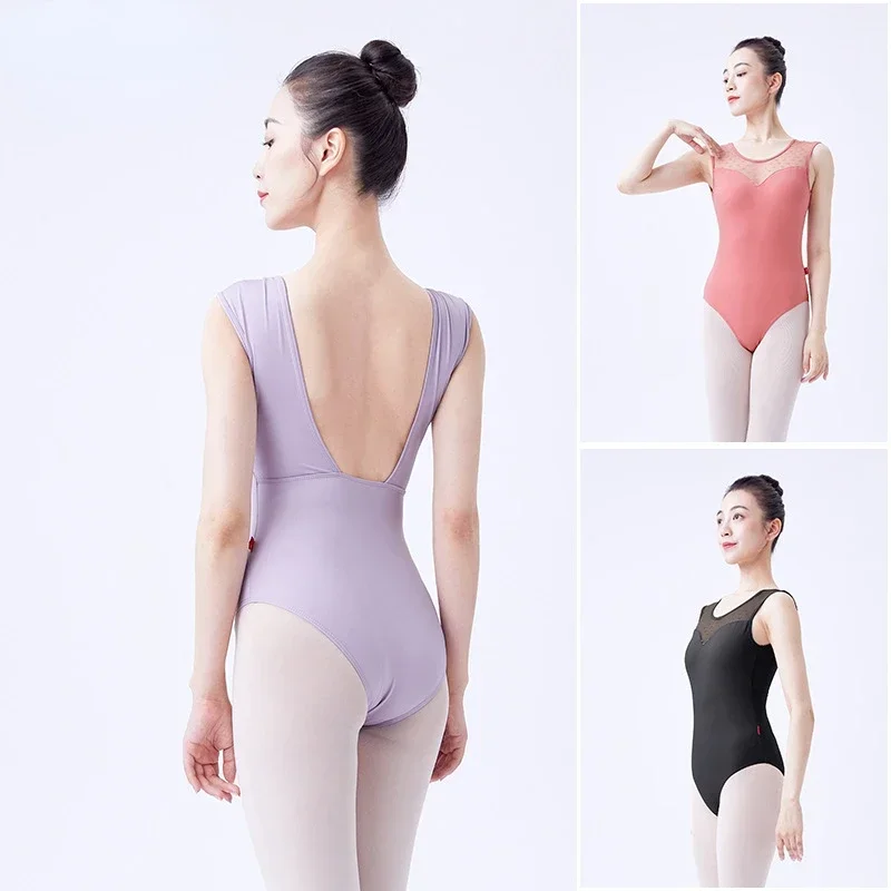 

Ballet Gymnastics Bodysuit Sexy Women Mesh Dance Leotards Crew Neck Sleeveless Ballet Costume Elegant Backless Ballerina Clothes