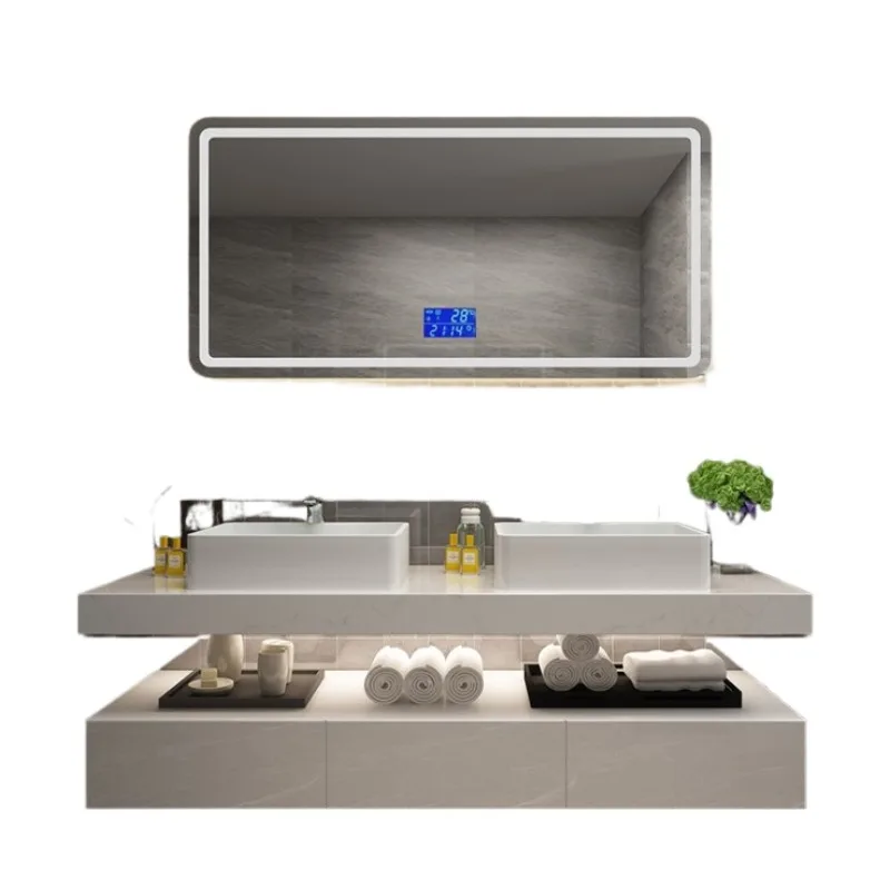 

Водонепроницаемая мебель для ванной комнаты с белой мраморной столешницей и противозапотевающим зеркалом, шкаф для ванной комнаты