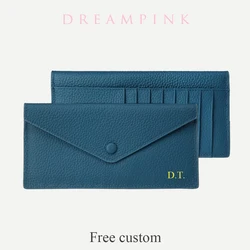 Custom Name Genuine Leather Women Wallet Long Envelope Lady Clutch Purse Cowhide Personalize Letters Travel Card Holder Wallet