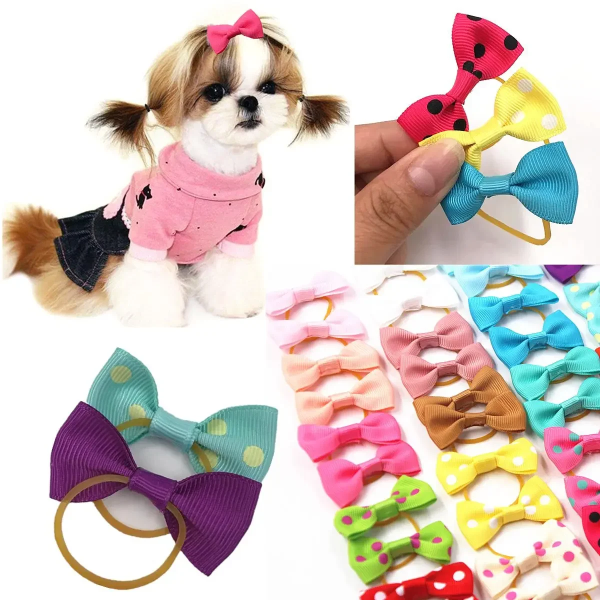 10Pcs Pet Dog Cat Puppy Grooming Bow Decorate Small Dog Hair Rubber Bands Pet Headflower Supplier Dog Accessories