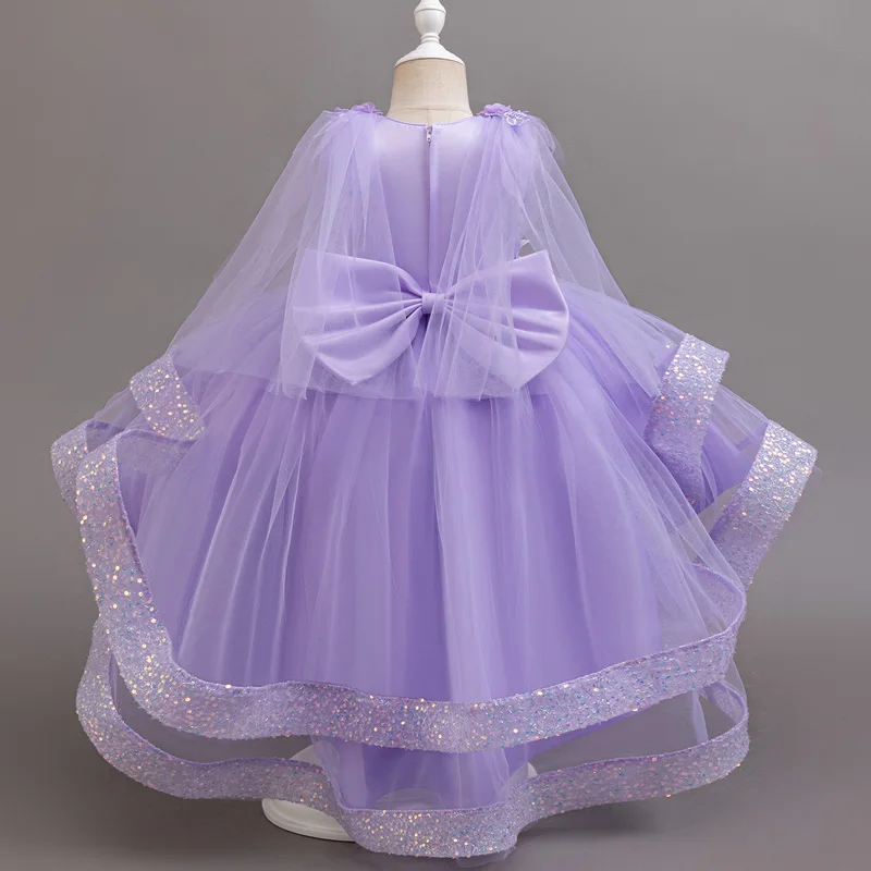 Tailing Dresses For Flower Girls Party Princess Purple Dress Kids Girl Dresses For Wedding Birthday Ceremony
