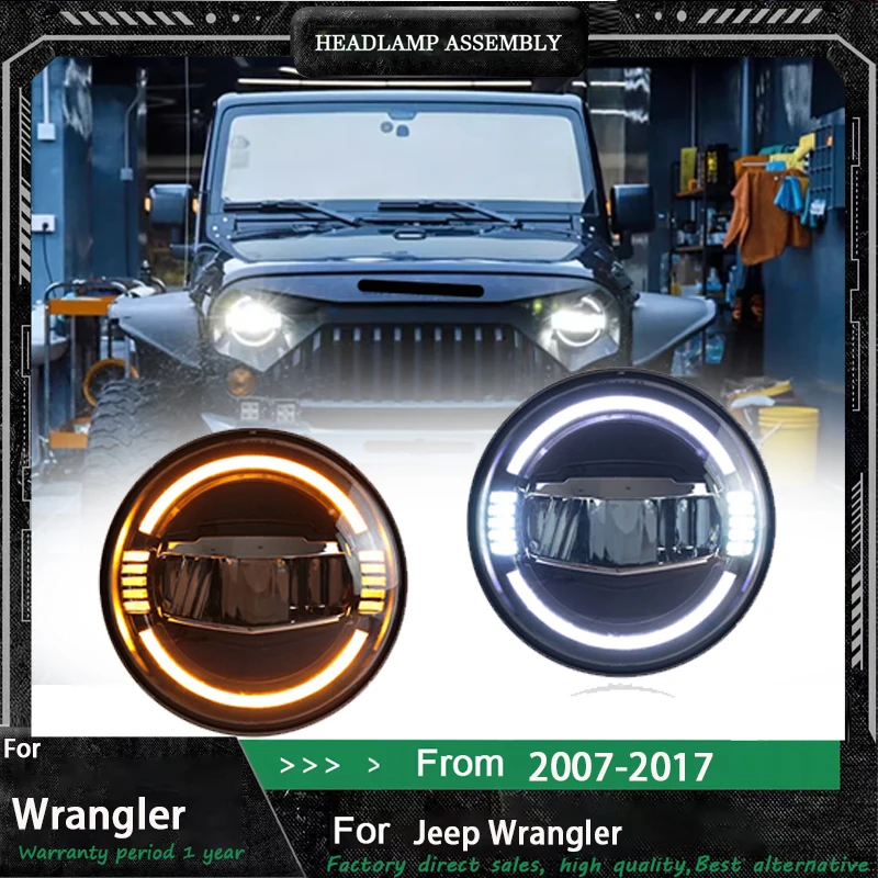 Car Refit LED LH Headlight Light & RH Headlamp Lamps Pair Set 2007-2017 for Jeep Wrangler 2PCS