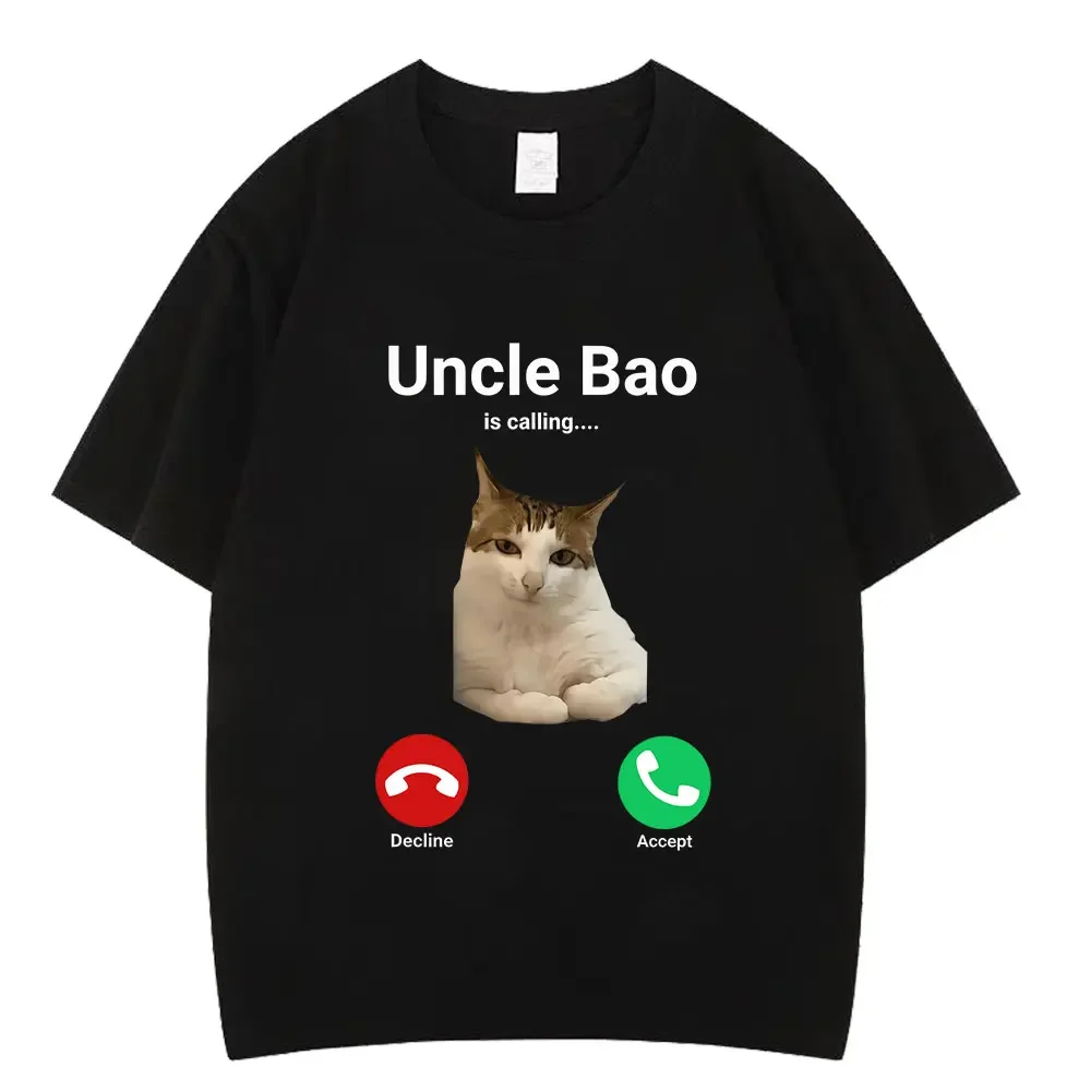 Uncle Bao Is Calling Funny Cat T ShirtWomen Fashion T-shirt Summer Short-sleeved Loose Casual Harajuku T-shirts Tops