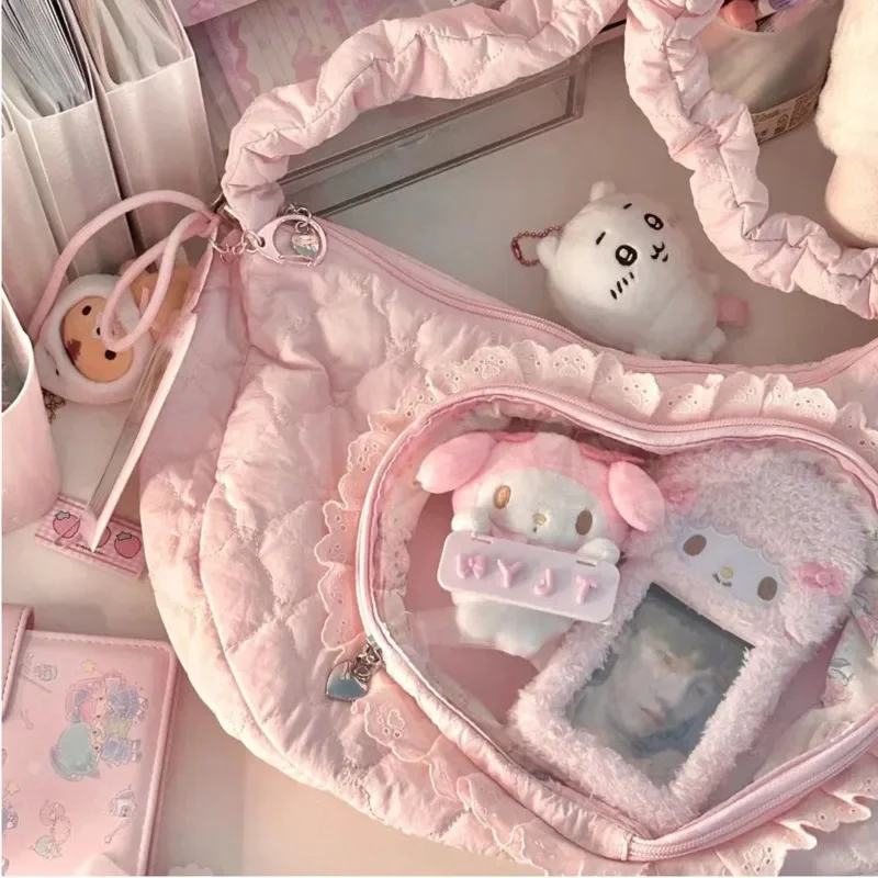 Transparent Pain Bag 2024 New Girl Cartoon Love Shoulder Bag Shopping Versatile Large Capacity Doll Crossbody Bag Shoulder Bag