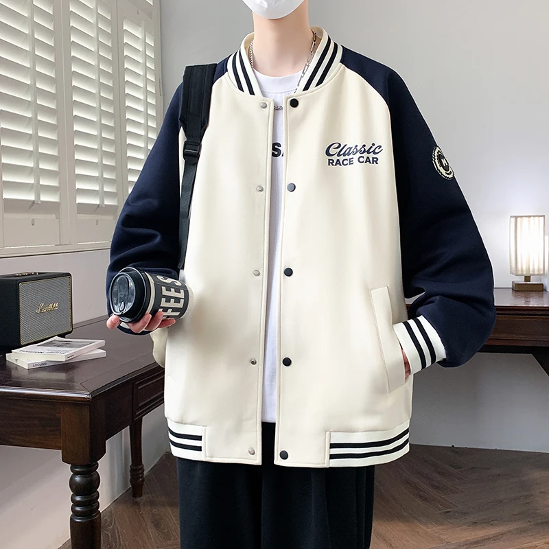 

Мужская бейсбольная куртка-худи свободного кроя в американском стиле, новая, весна-осень, с воротником-стойкой, спортивная верхняя одежда для подростков