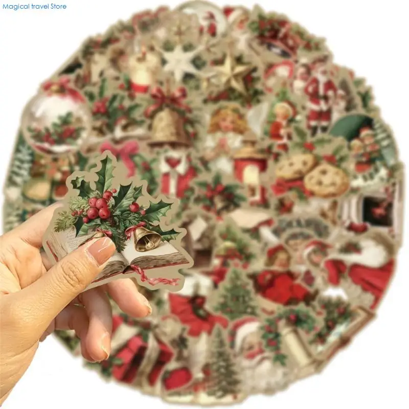 N2UB 50 Pcs/Set Santa Sticker Christmas Decal Self-Adhesive Holiday Sticker
