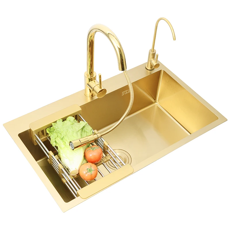 Brushed Gold Single Sink Bowel 30 Inch 9 Gauge Kitchen Sink Stainless Steel Kitchen