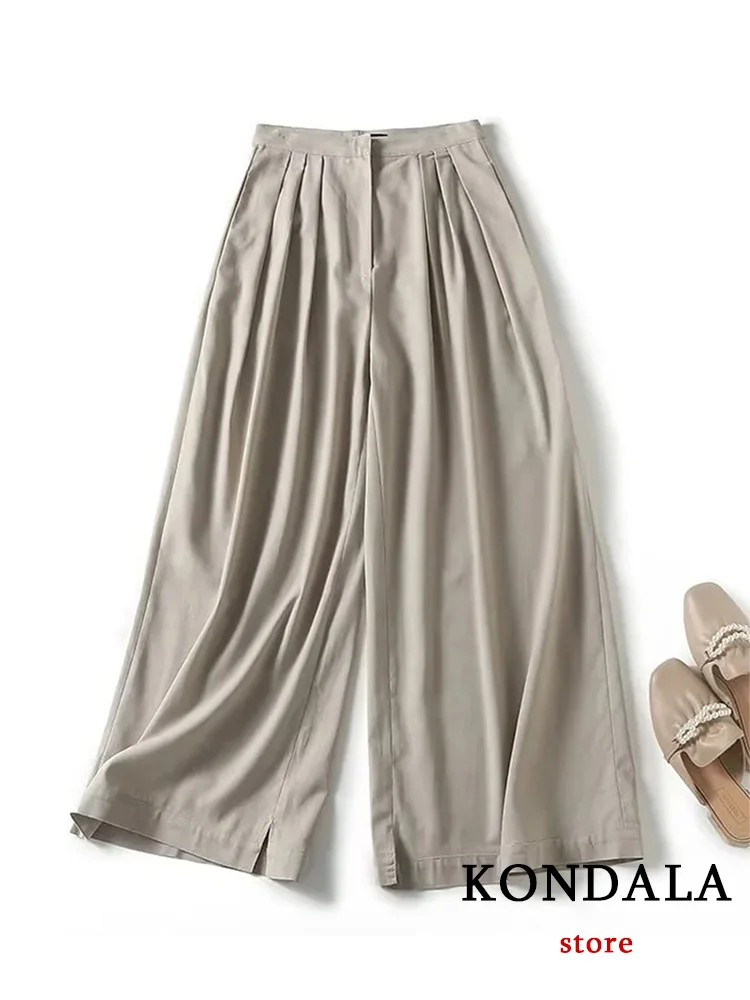 

KONDALA Casual Solid Chic Pants Pockets Zipper Straight Wide Leg Pants New Fashion 2023 Summer Trousers Holiday Pants