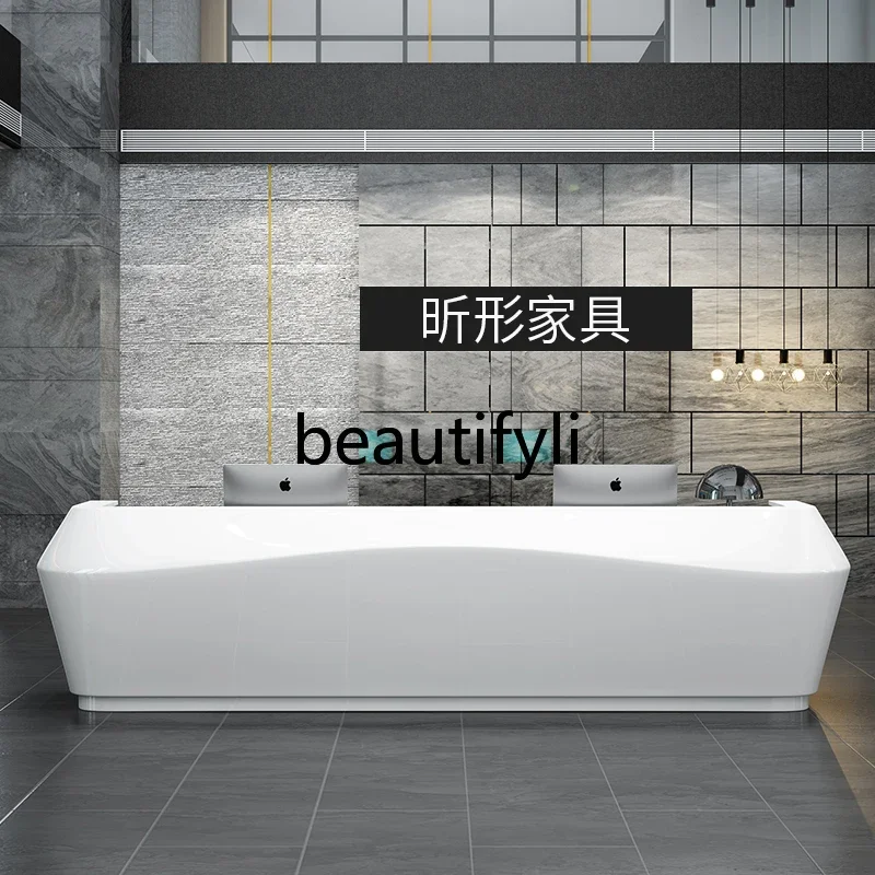 مكتب استقبال zzqFront، مكتب أمين الصندوق المنحني البسيط والحديث، مكتب خدمة متجر المكتب، طلاء أبيض