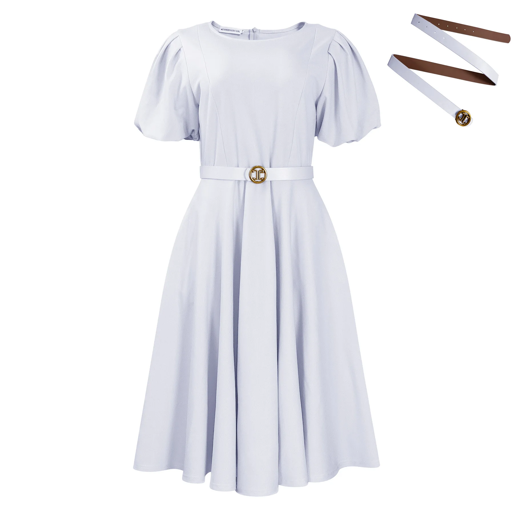 White Dress Women Long Dresses A Line Vestidos Streetwear High Waist Puff Sleeve Belt Elegant Y2k Party Wedding Summer 2025