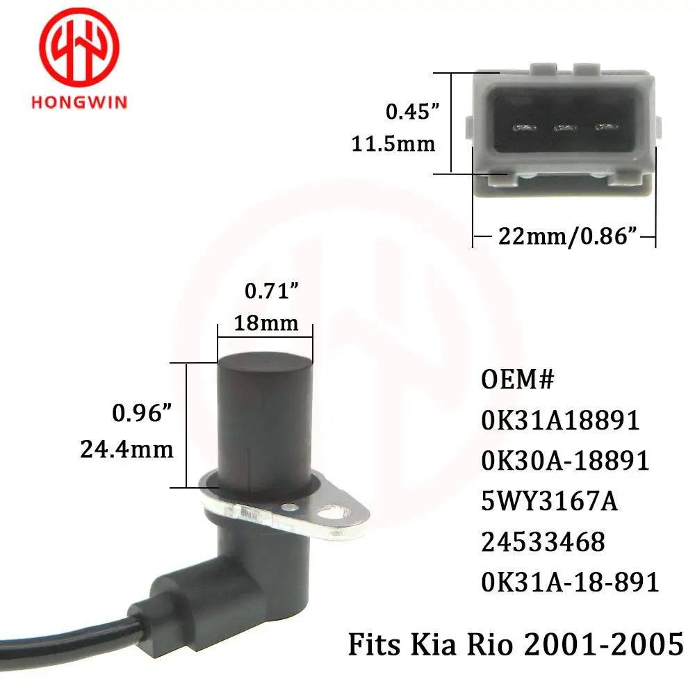 5pcs 0K31A18891 Crankshaft Position Sensor Fits Kia 2001 2002 2003-2005 Rio 1.5L 0K30A 18891,0K30A-18891,0K31A18891,0K31A-18891