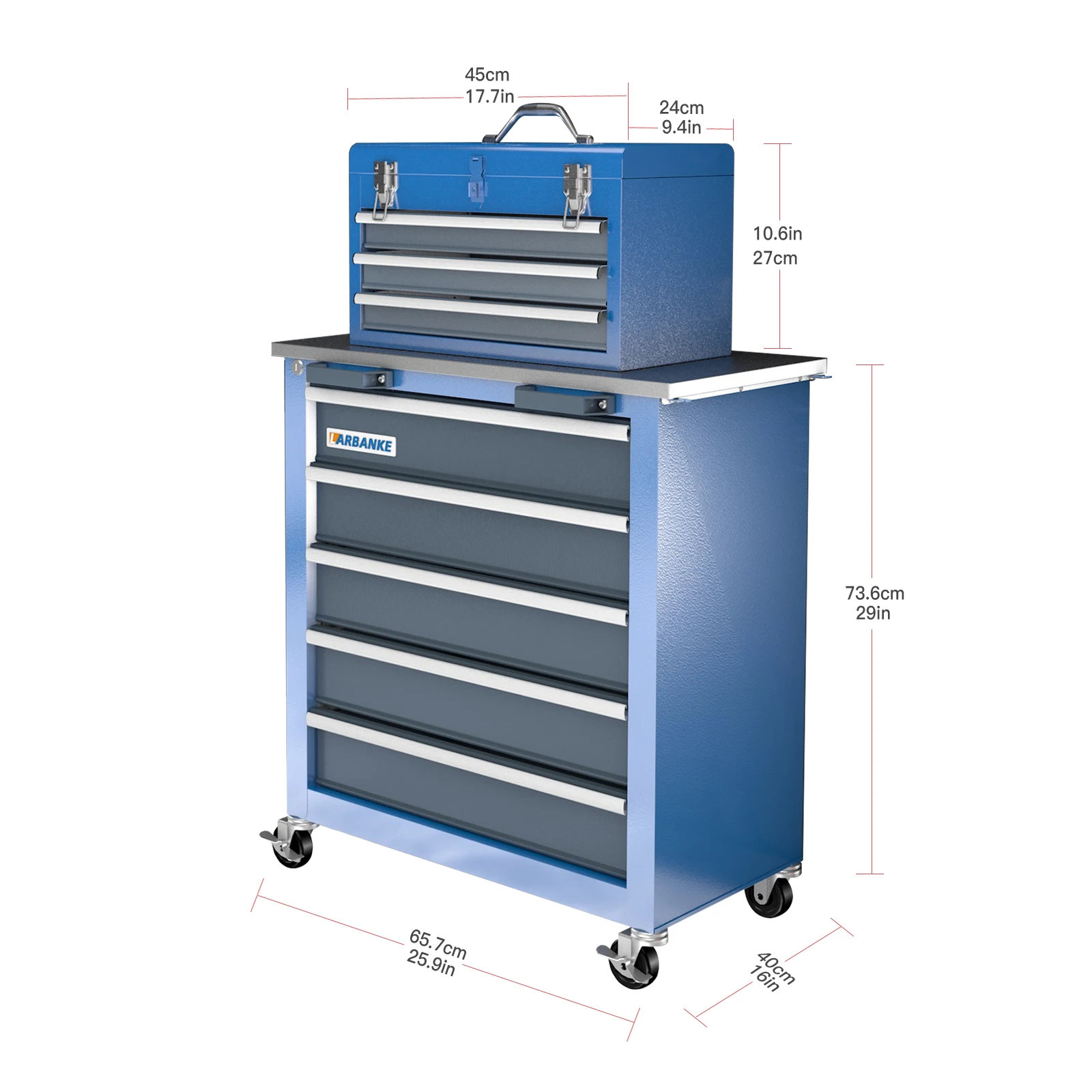 Tool Chest Toolbox with 8 Drawers,with Ball Bearing Slides Wheels and Padded Feet,can be Combined to Large Cabinet Set