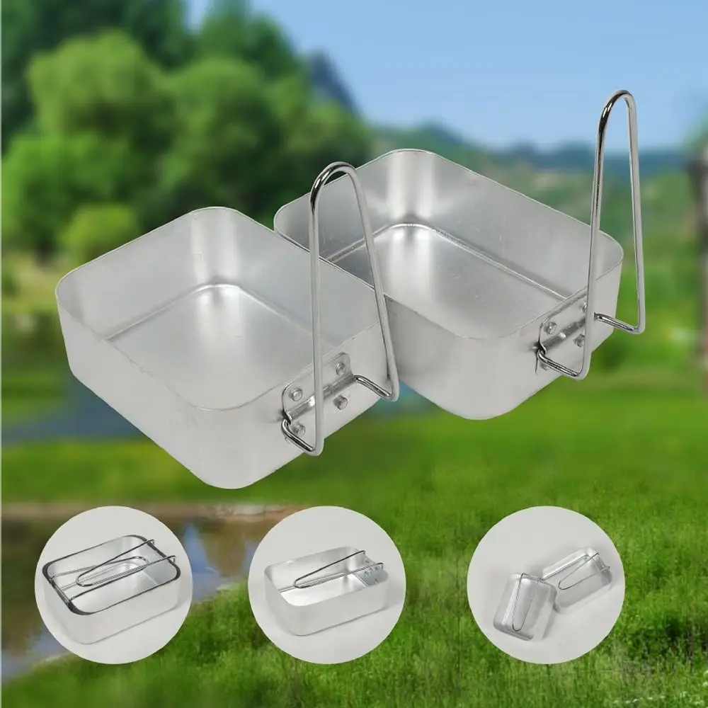 

2Pcs Foldable Handle Aluminum Alloy Lunch Box Food-grade Stackable Outdoor Food Container Easy To Clean Thickened Construction