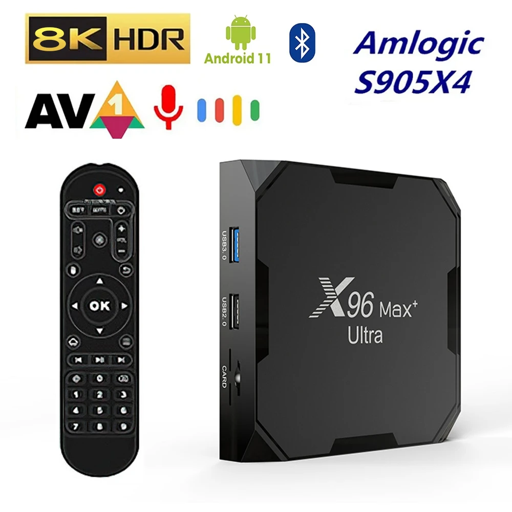 X96 MAX Plus Ultra Android 11.0 Smart TV Box Amlogic S905X4 4GB+64GB 8K HDMI-compatible Bluetooth Media Player Set Top Box