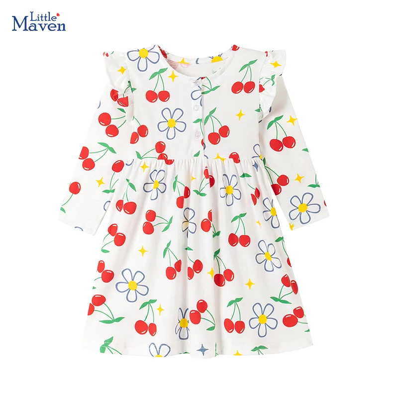 Little Maven Kinderkleidung Herbst Neue Mädchen Partykleider Baby Mädchen Langarm Cartoon Blumen Kleider