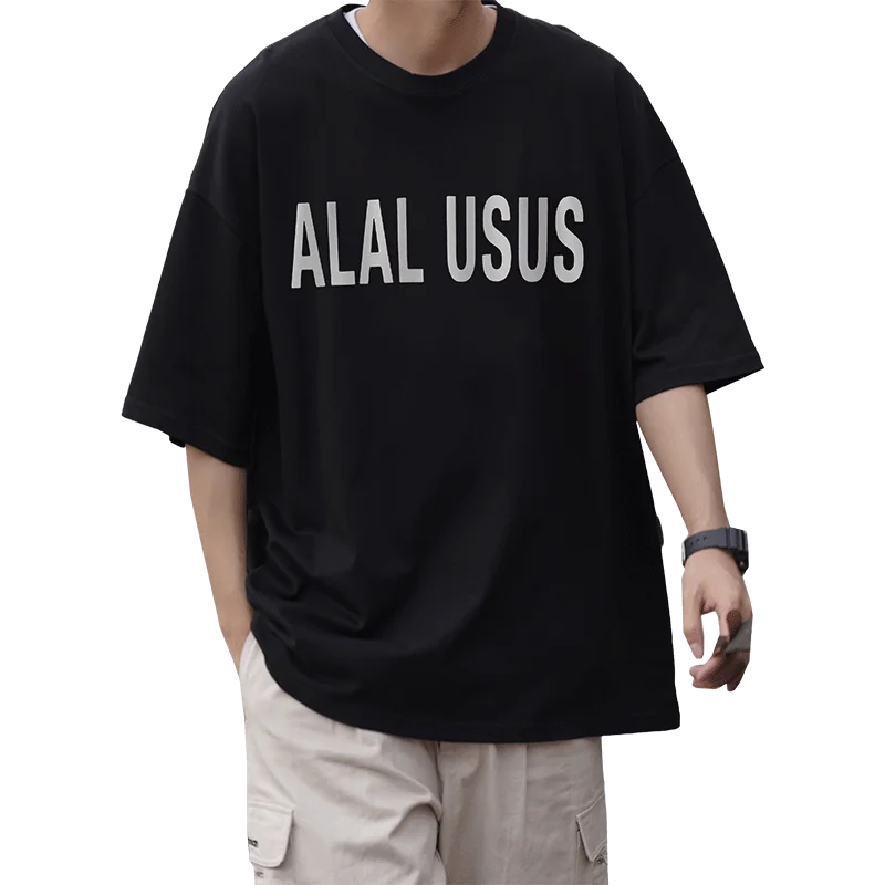 260gsm Heavy Cotton Summer Short Sleeve T Shirts Men Casual Letters Streetwear Tees Unisex Basic Solid Young Cool Loose Top Tee