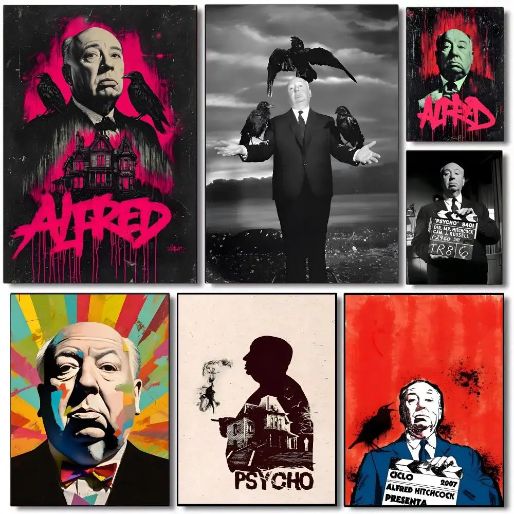 Director Alfred Hitchcock Poster Self-adhesive Advanced Aesthetic Printing Paper Wall Art for Living Room Home Decor