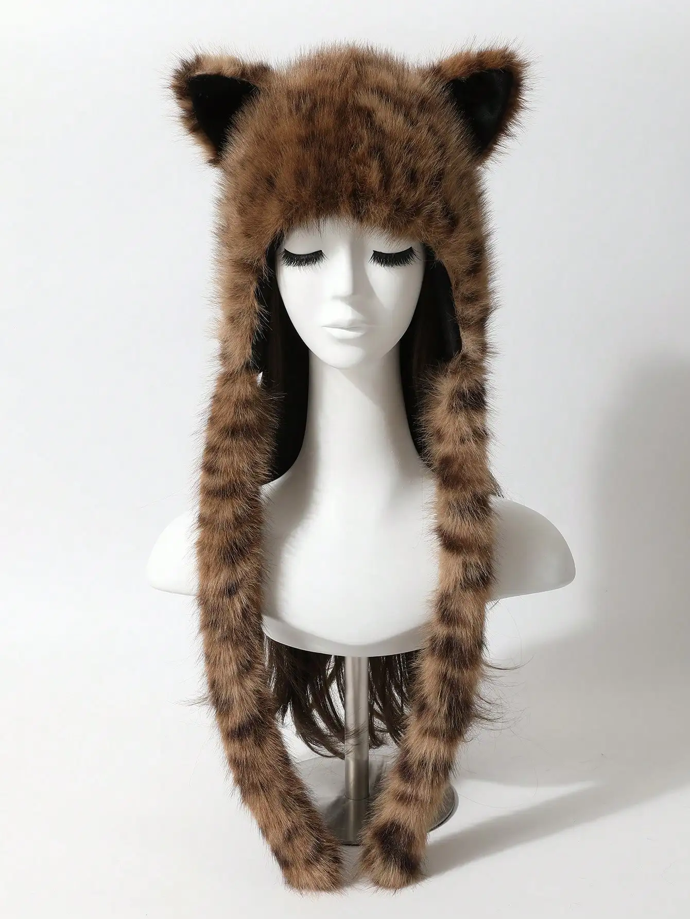 1pc Women's Autumn/Winter Unique Quirky Anime-Inspired Faux Fur Cute Fox Ear Plush Hat, Warm Ear Protection Windproof Beanie Cap,sc25091381846185085
