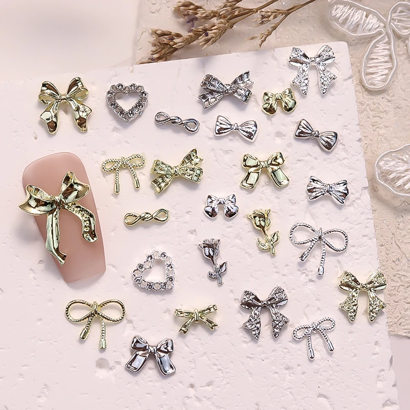 10 Stuks 3d Zilver Goud Vlinder Sieraden Nail Art Studs Mode Vrouwen Nagel Charmes Strik Nagel Steentjes Manicure Versieren