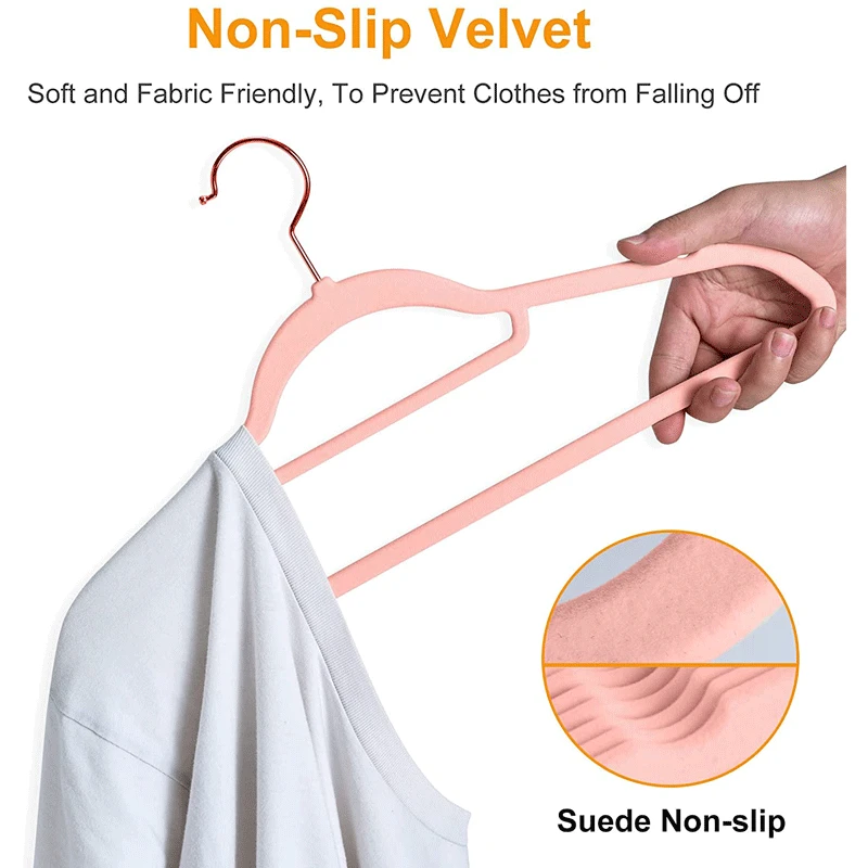 

42CM/45CM Non-Slip Supple Velvet Hanger Seamless Flocking Hanger Gold Hook for Dry Clothes Wardrobe Storage Adult Magic Hangers