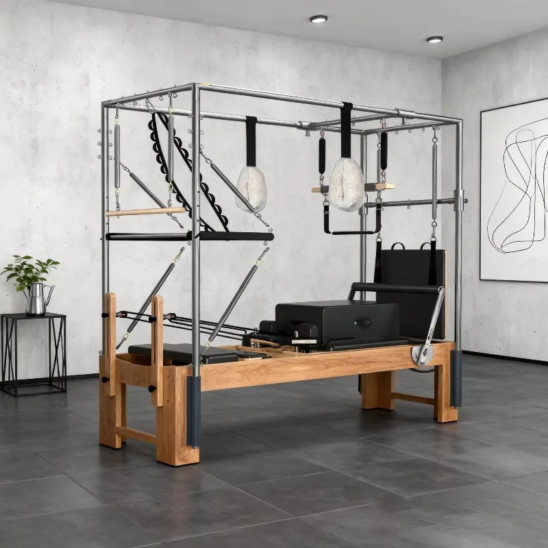 YIYIN Factory Stainless Steel Maple Wood Machine Two In One Durable Pilates  Reformer Combo For Fitness Yoga Center