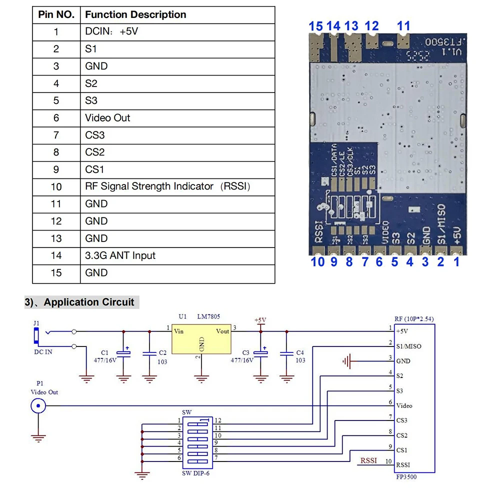 

FT3500 3.3GHz VRX FT3500 (3060MHz-3500MHz）FPV Analog Wireless Video Receiver Module DC 5V for FPV RC Racing Drone Model