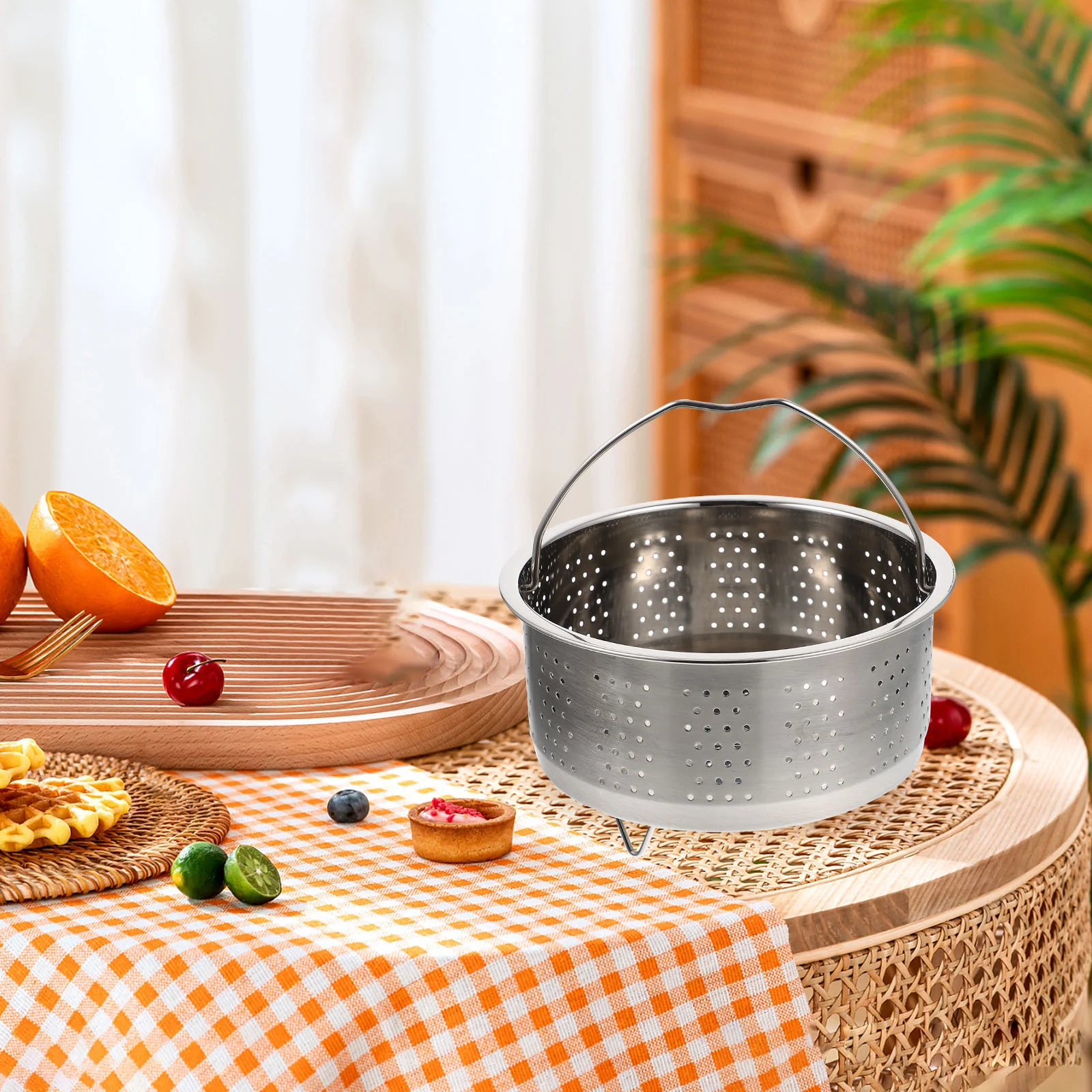 Stainless Colander Steamer Pot Steel Vegetables Food Basket Steaming Rack Drainable