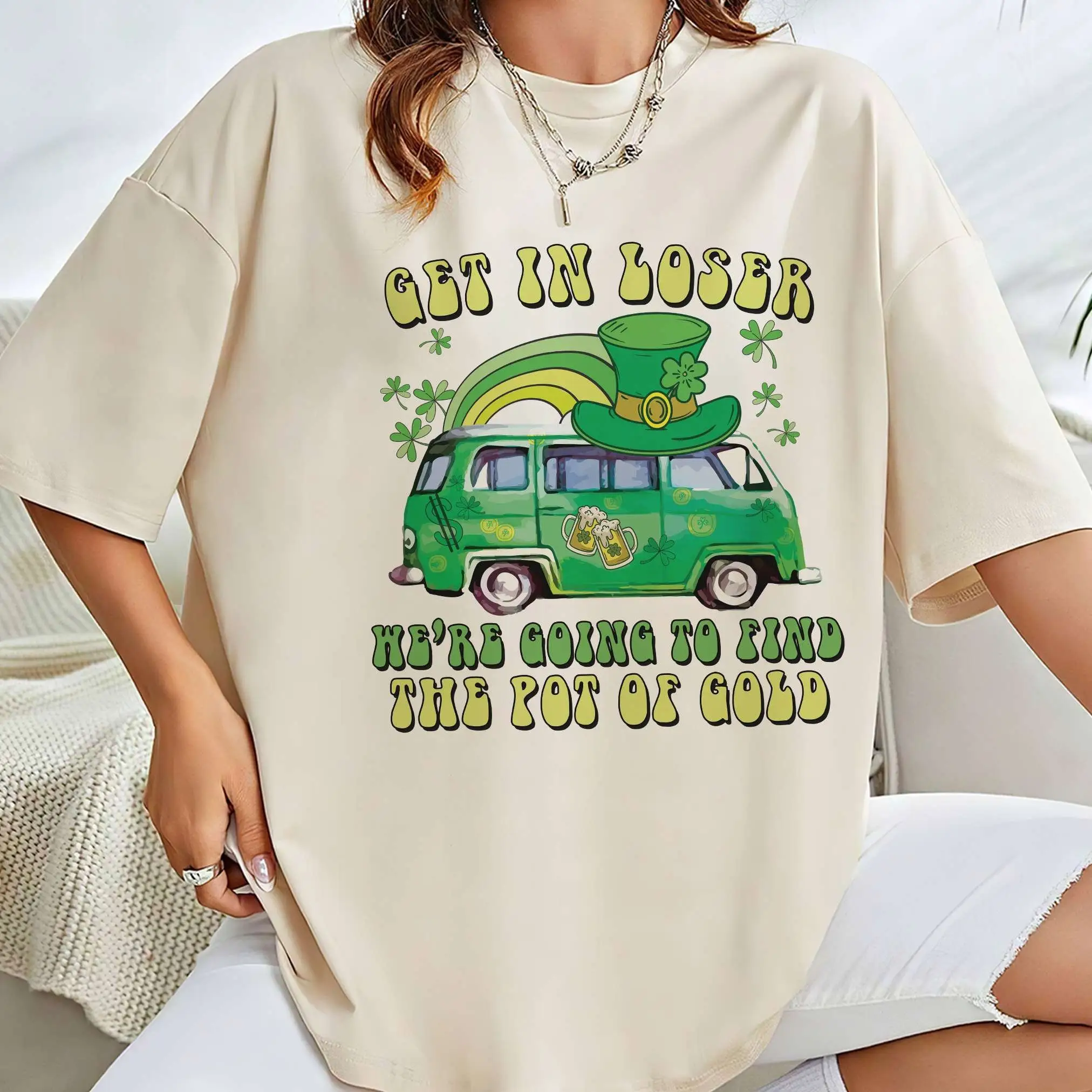 Retro Groovy Get In Loser We're Going To Find The Pot Of Gold T Shirt Patrick's Day Clover Happy Patrick Irish Patty's