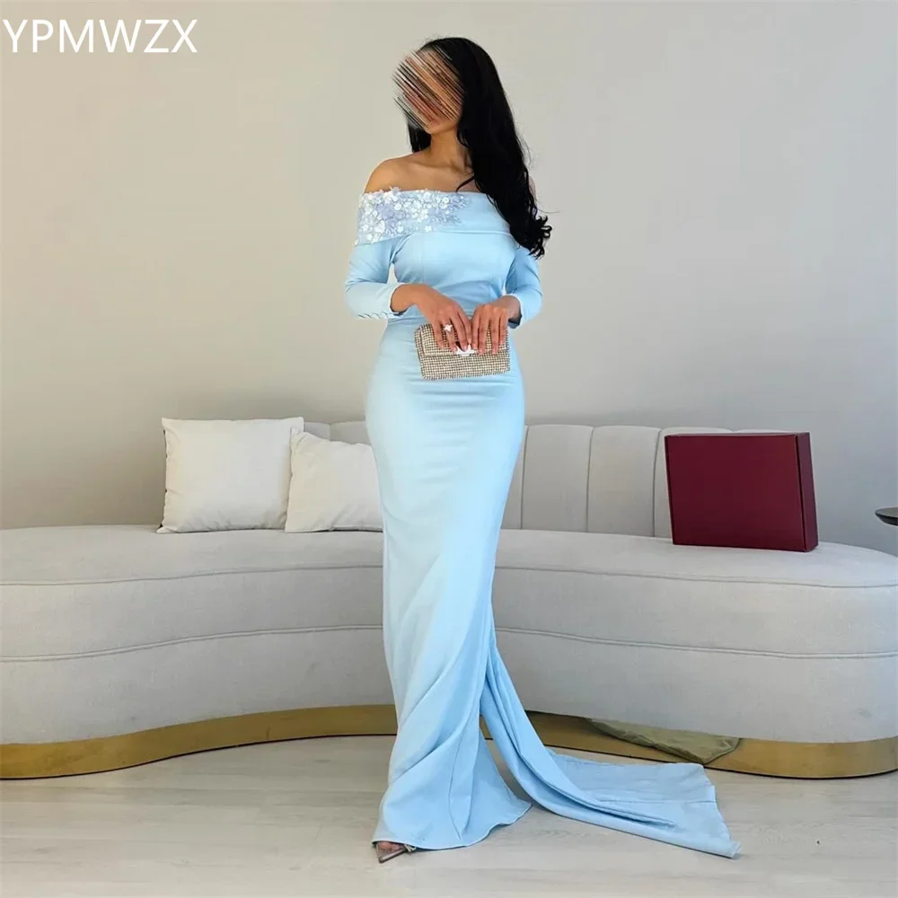 

Customized Evening Dress Formal Women YPMWZX Off-the-shoulder Column Floor Length Skirts Applique 3D Flower Bespoke Occasion Dre