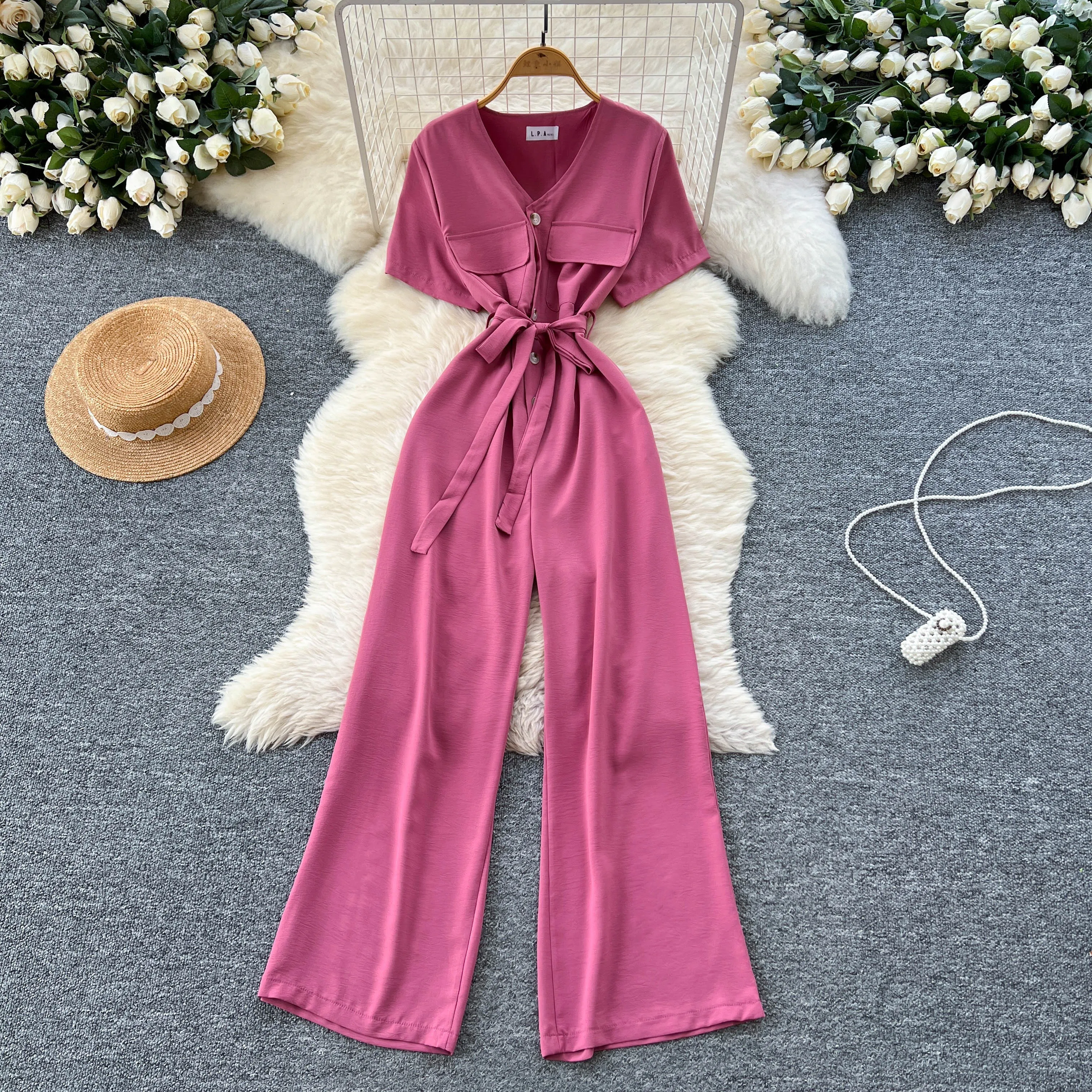 

Women Sexy lace-up Slim loose V-neck Chic Fashion Elastic Bodycon Jumpsuits Elegant Gothic Rompers