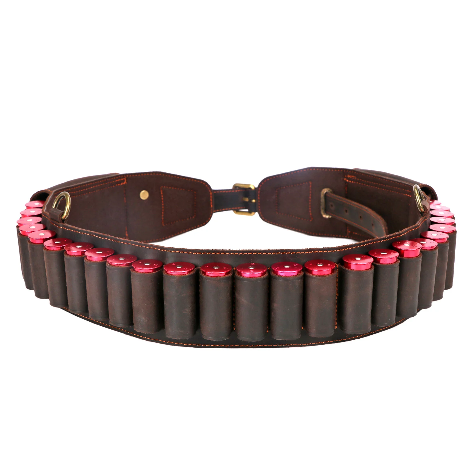 Tourbon Hunting Accessories 12 Gauge Gun Bandolier Cartridges Belt Brown Genuine Leather Ammo Holder Carrier with Pocket