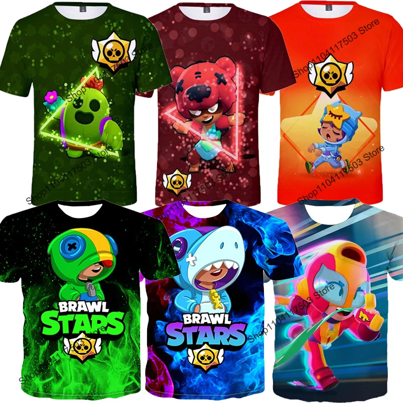 Anime-Spiel Sommer T-Shirt für Kinder, Brawls Kids T-Shirt, Modisches Niedliches Crow Spike 3D-Shirt, Jungen Mädchen Oberteile, T-Shirts, Teenager-Kleidung
