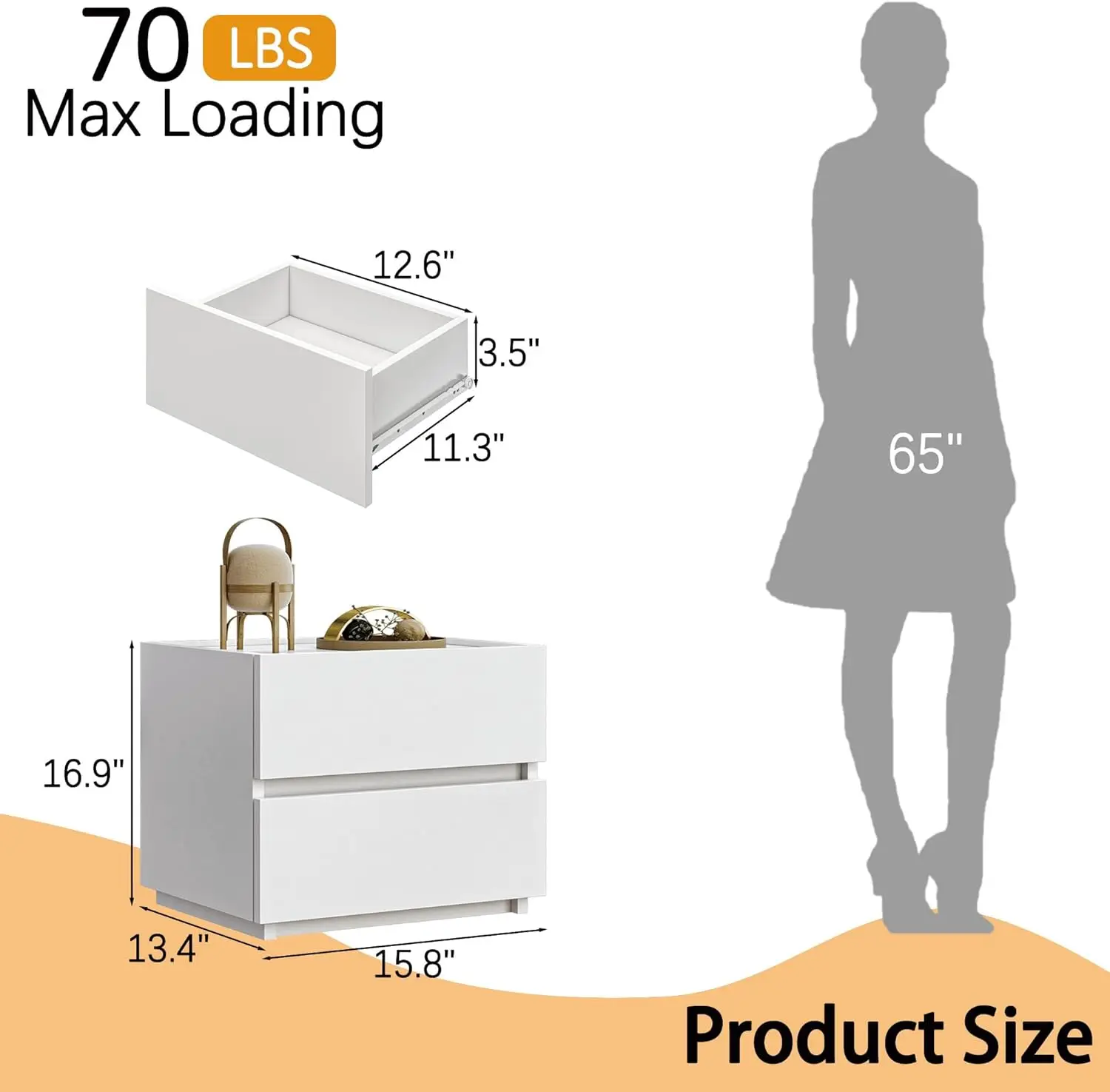 

Furtble Stackable 2 Drawer Dresser, Small Dresser For Closet, Modern Nightstand For Bedroom, End Table With Storage Drawer For