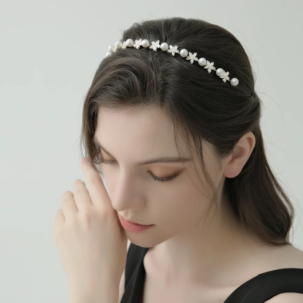 

1pc Thin Pearl Flower Clip Zircon Embellished Lady Hair Accessory Women Hair Hoop Female Headband For Party Wedding Daily Wear
