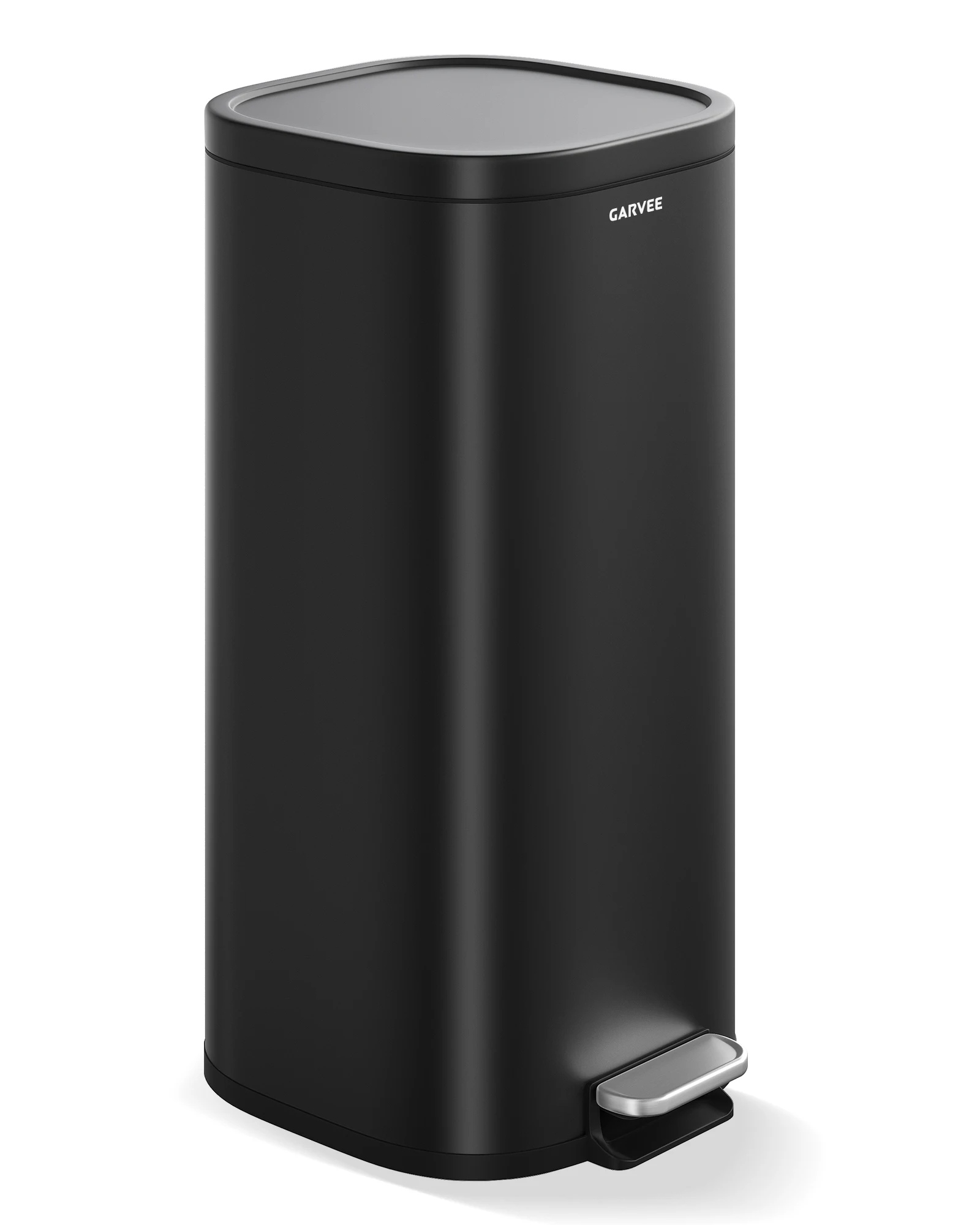 30L Rectangular Stainless Steel Kitchen Trash Can with Pedal - Quiet-Close Lid, Smudge-Resistant Finish - Tall Odor-Control Design - Black/Silver/White