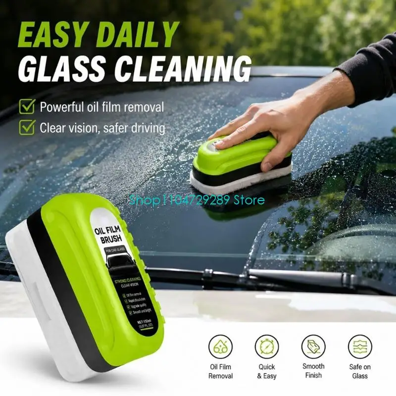D8KE Driver Windshield Cleaning Brush with Cleaner Bottle, Wide Fiber Head for Car Glass Oil Film and Daily Cleaning Needs view 5