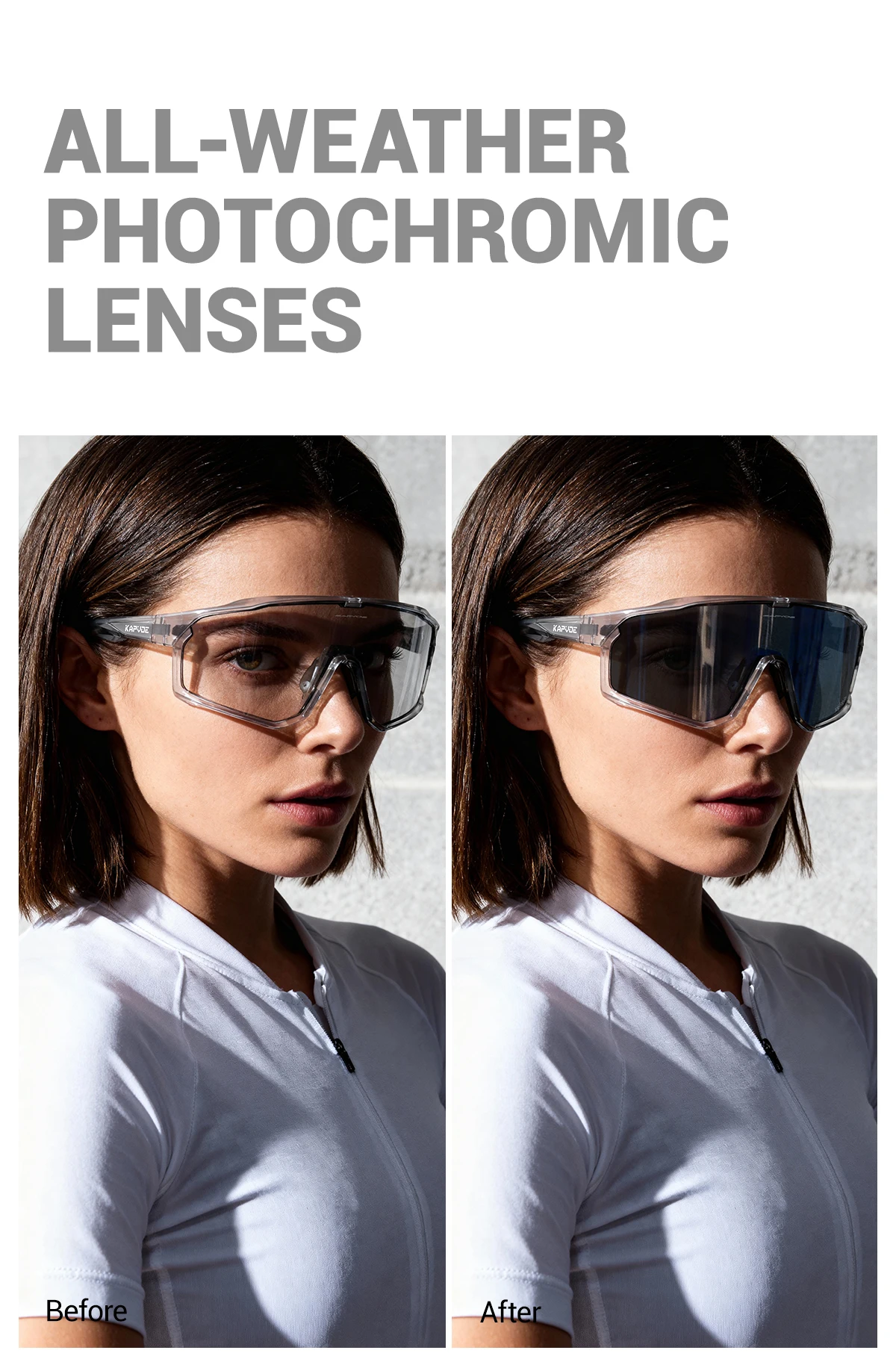 KAPVOE Anti-Beschlag Photochrome Radsport-Sonnenbrille UV400 Fahrradbrille MTB Bike Nachtfahrbrille Outdoor Sport Golf Eyewear – Detail 3