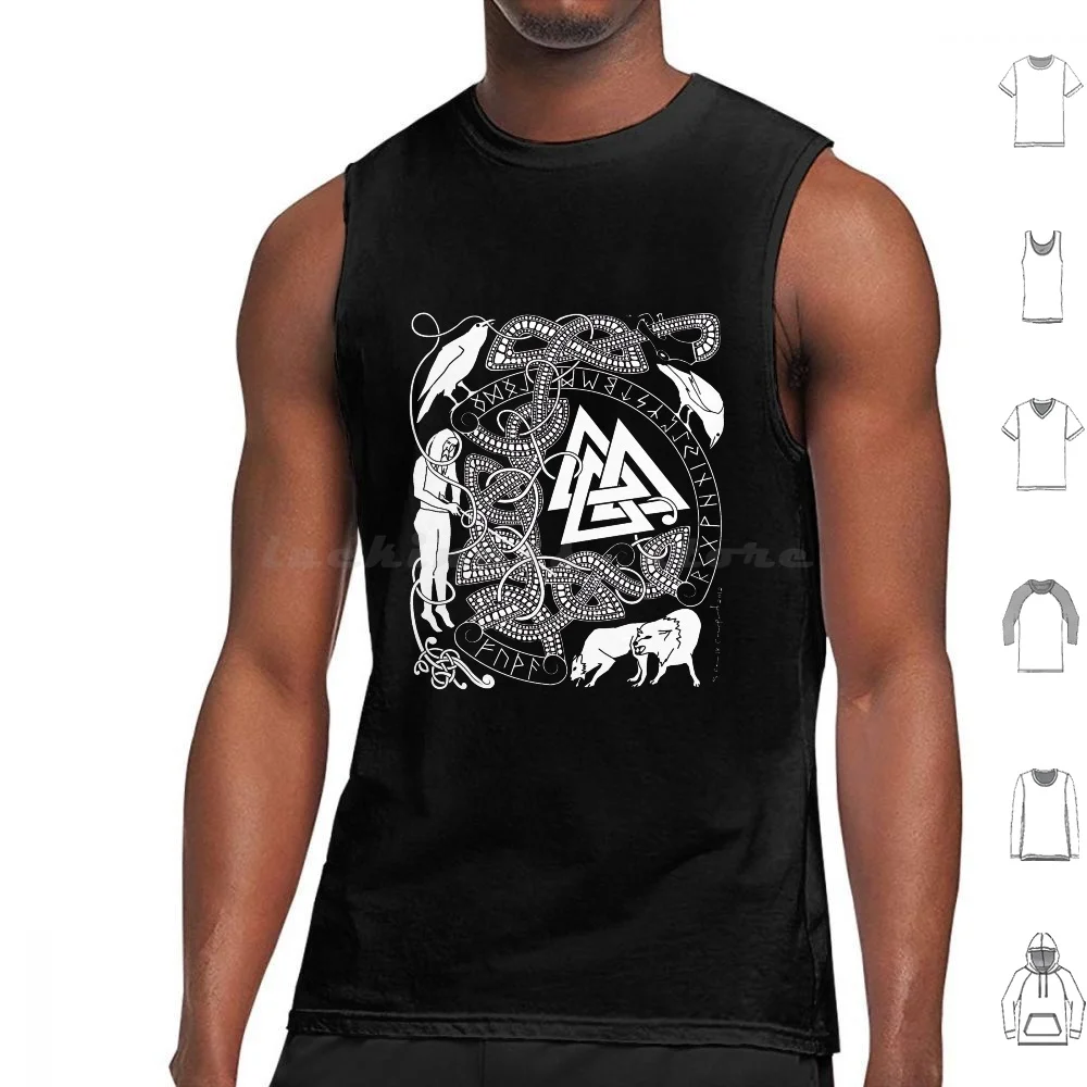 Woden Tank Tops Vest Sleeveless Norse Mythology Scandanavian Asatru Odin Woden Aesir Odin Viking Geri Freki Hugin Munin