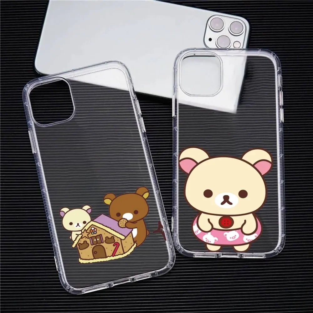 Cute R-Rilakkuma-Bear Phone Case For Iphone 15 11 13 14 Pro Max 7 8 Plus X Xr Xs Max Se2020 12mini Transparent Cover