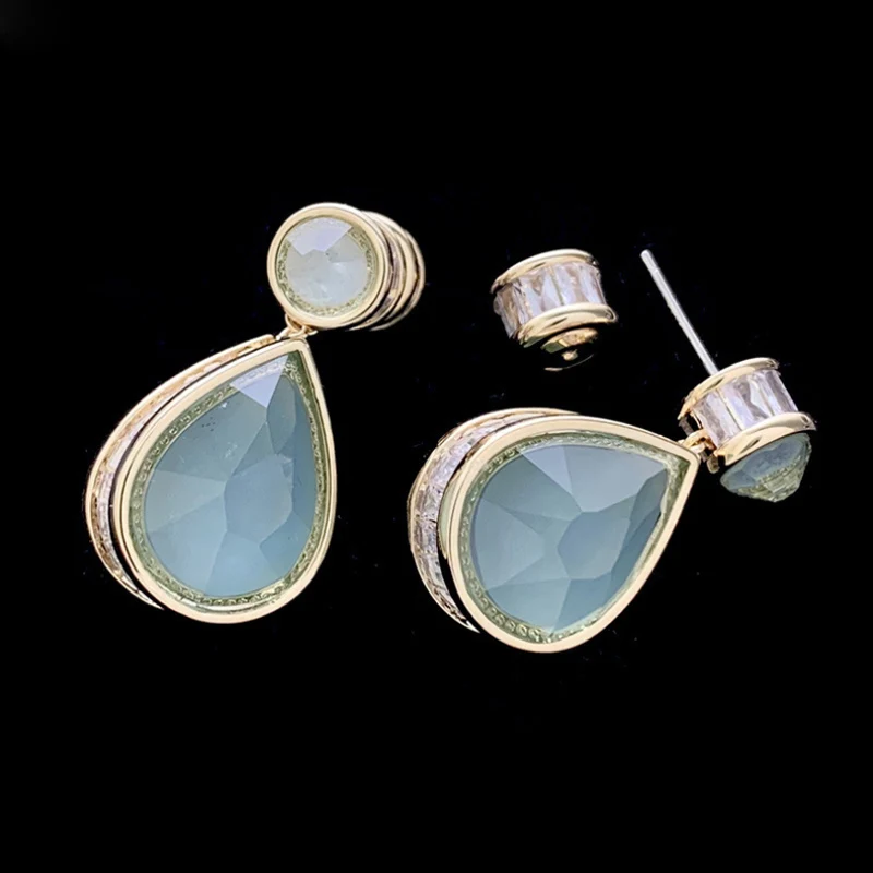 

European and American Court Water Drop Titanium Steel Micro-Inlaid AAA Double-Sided Zircon Dress Luxury Earrings