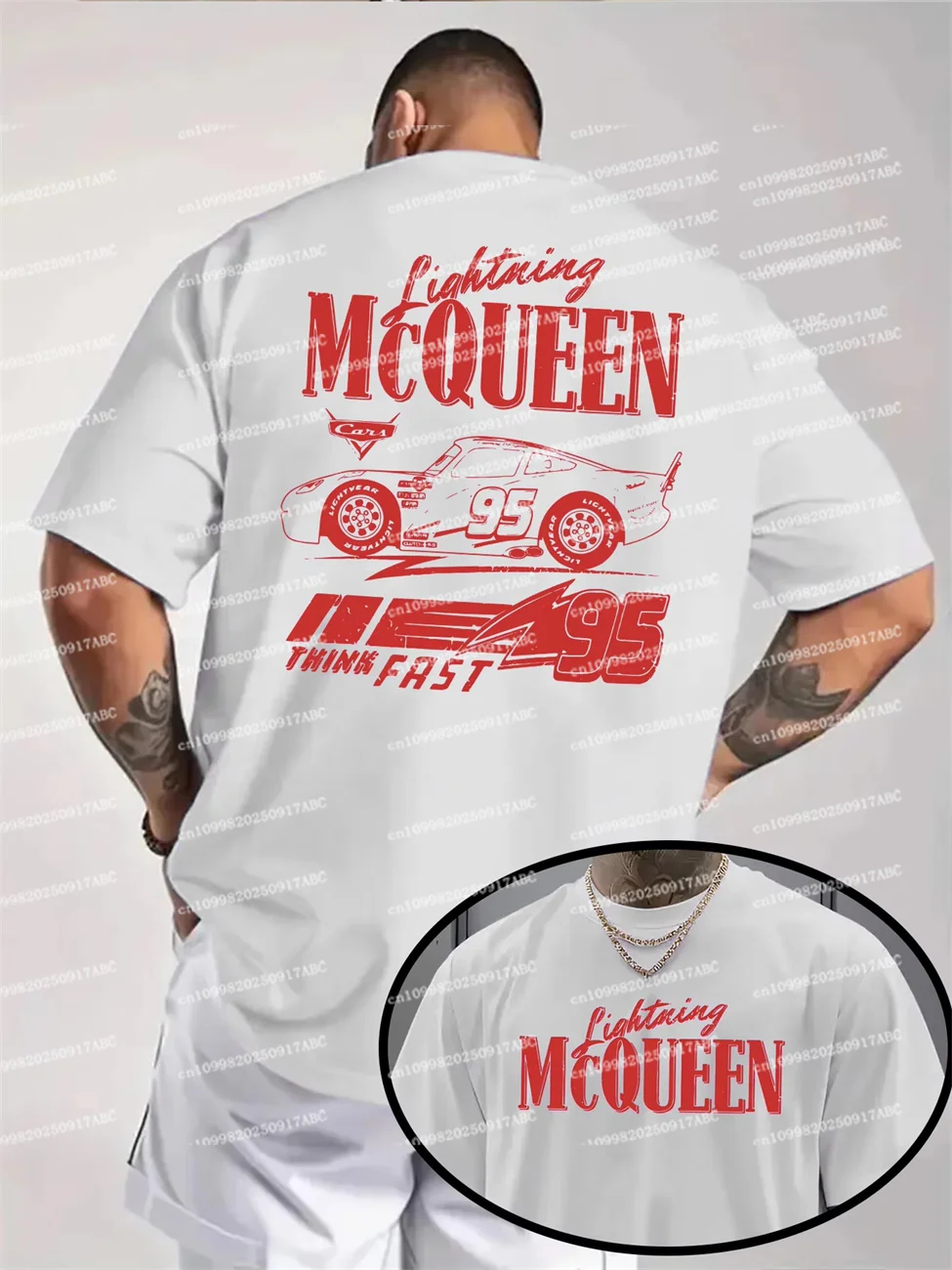 

(MINISO)Летняя мужская футболка с молнией McQueen Cars 95, детская футболка, женская хлопковая футболка с короткими рукавами Y2k, спортивные топы большого размера для пар