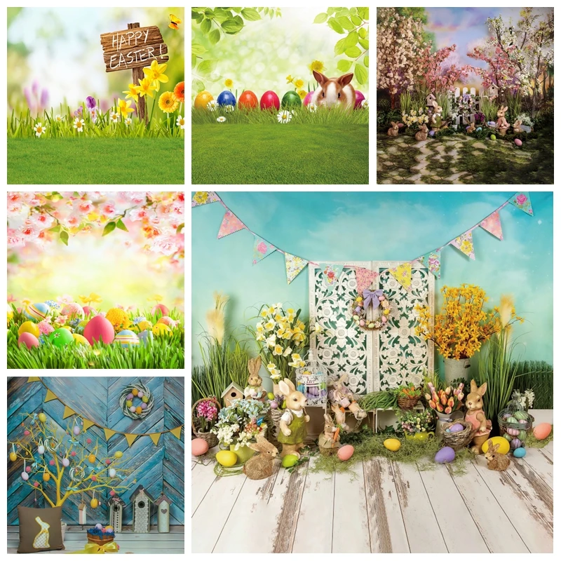 

Spring Easter Backdrop Rabbit Bunny Egg Floral Photography Backgrounds Meadow Baby Birthday Party Decor Background Photo Studio