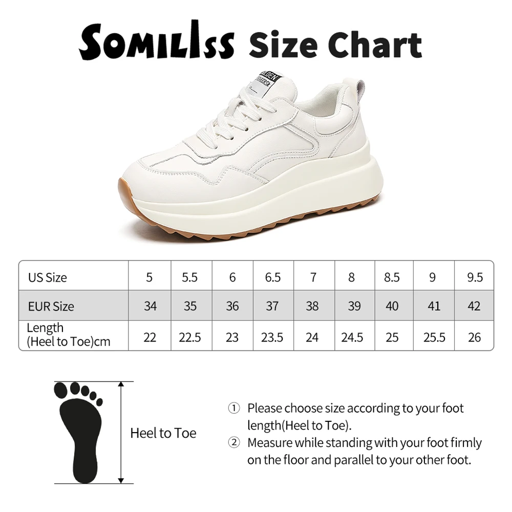 SOMILISS Genuine Leather Chunky Platform Sneakers Women\'s Casual Sneakers Ladies Round Toe Lace Up Running Shoes Luxury Fashion