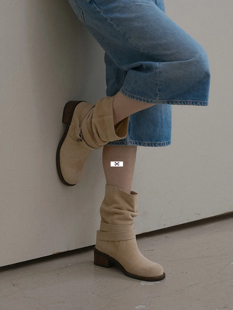 korean-sle-ort-ankle-boots-women's-faionable-matte-leather-bule-strap-boots-dongdaemun-vintage-western-ort-boots