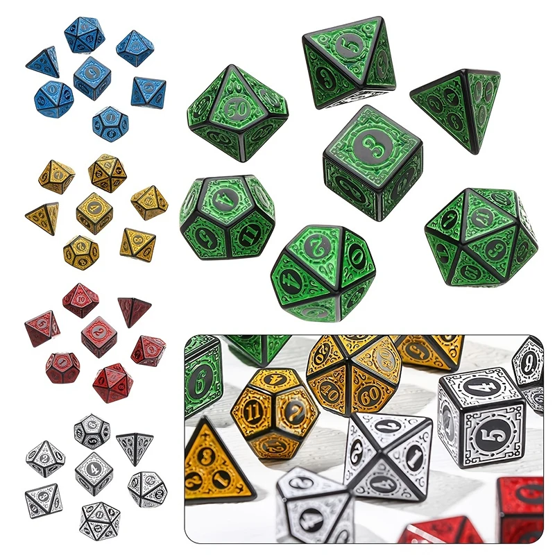 A Set Of 7 Complex Antique Pattern Patterns With Multiple Personalized Numbers For Collecting Game Dice In Board Games