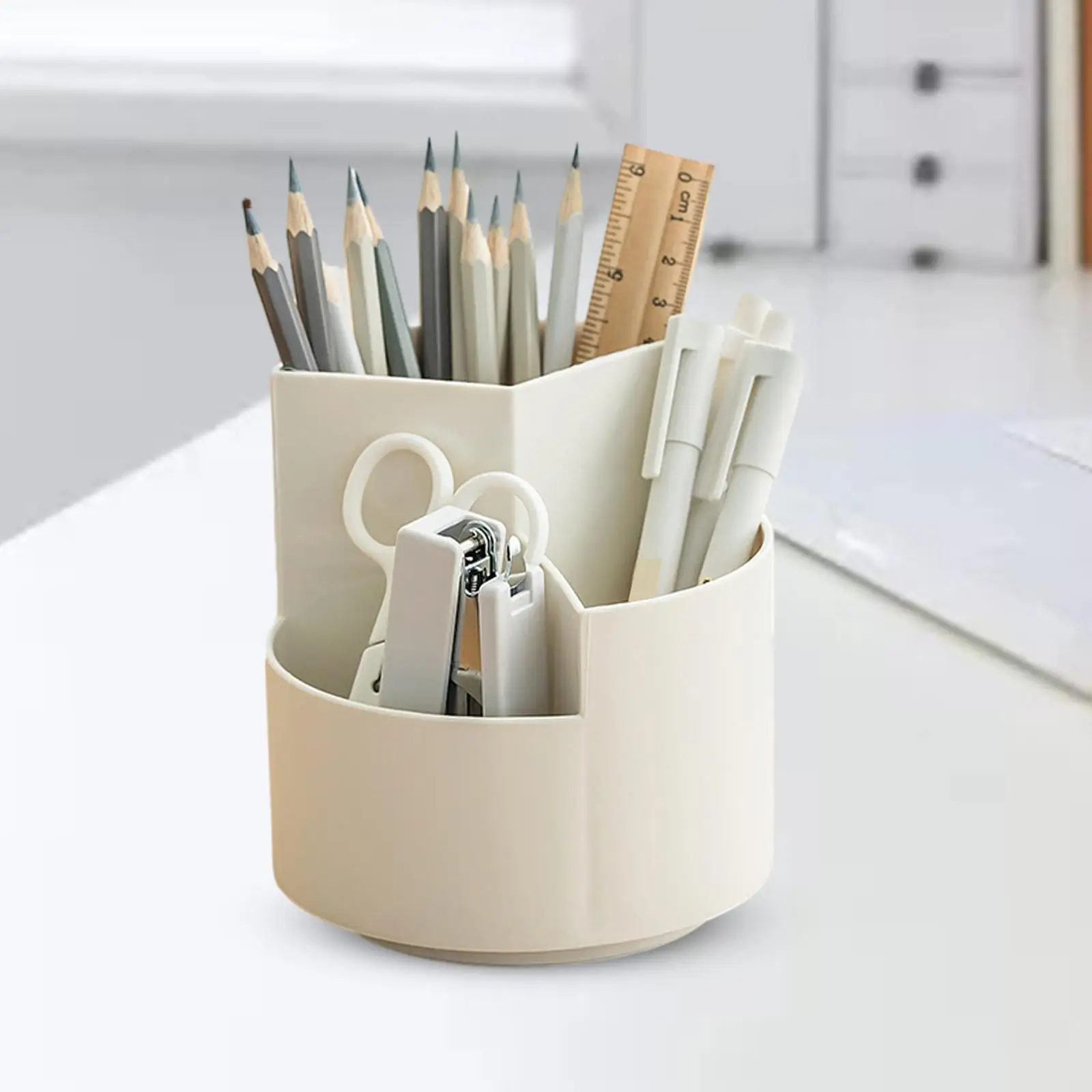 360 Degree Rotatable Desk Organizer 3 Compartments Pen Box Pencil Marker Holder