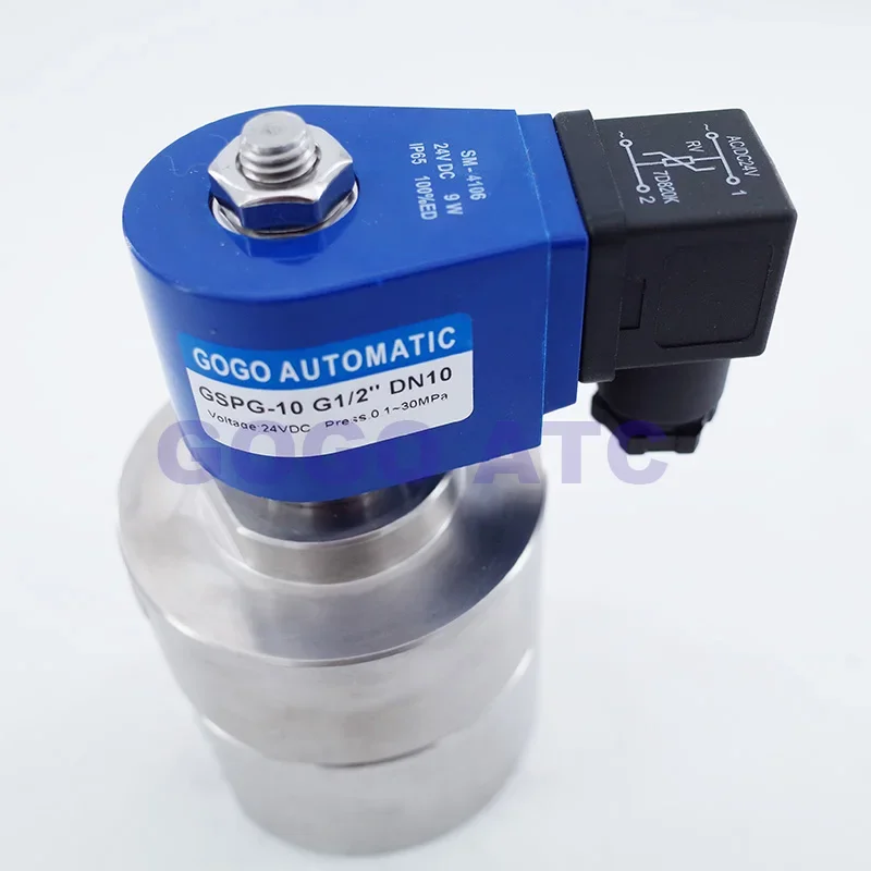 300bar 36MPa 2 way water high pressure solenoid valve 1/4 3/8 1/2 220V 24V Orifice 10mm N.C GSPG SS304 large flow valve