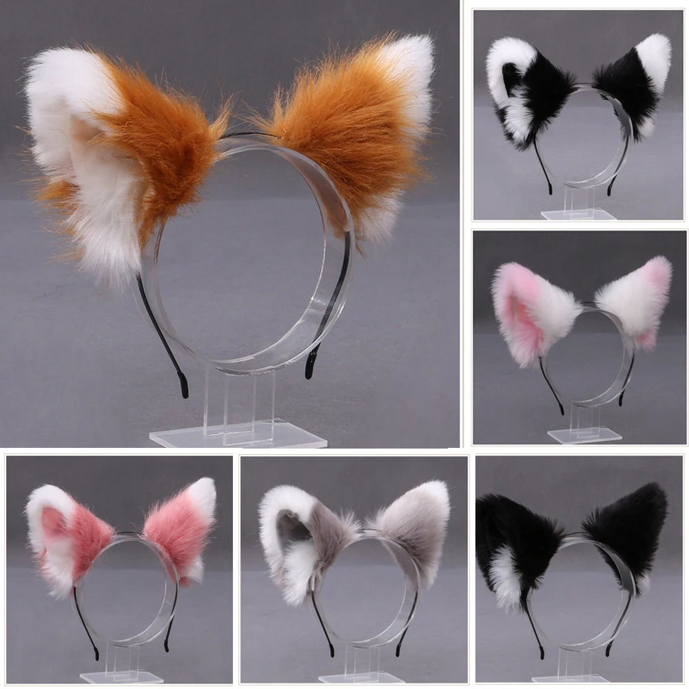 Diadema de felpa con orejas de gato para niña, banda para el pelo de fiesta Kawaii, accesorios para el cabello de zorro, disfraz de Lolita, utilería de alta calidad