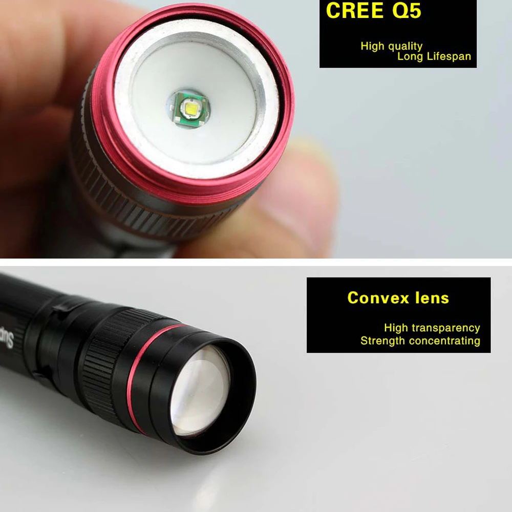 Mini Q5 LED Flashlight Adjustable Zoom Focus Portable Torch Flashlights 3 Modes Waterproof For Outdoor Camping Hiking Lights