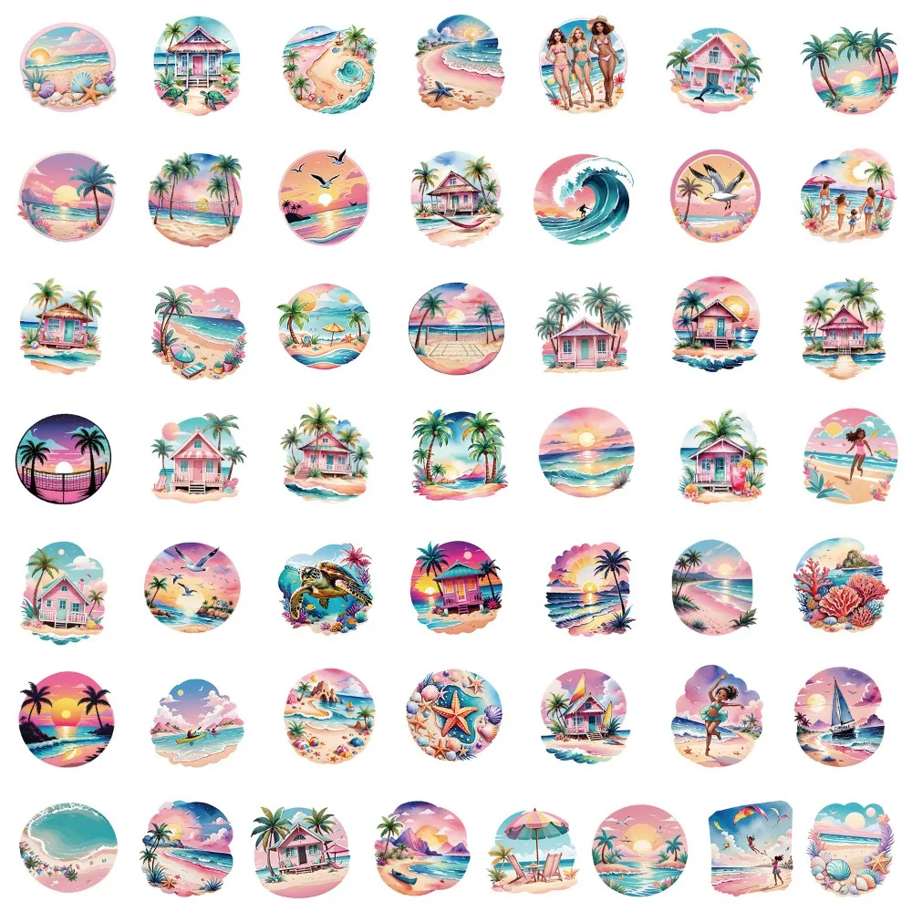 10/50Pcs Cute Beach Series Graffiti Stickers Summer Travel Computer Camera Luggage Helmet Creative DIY Waterproof Decoration